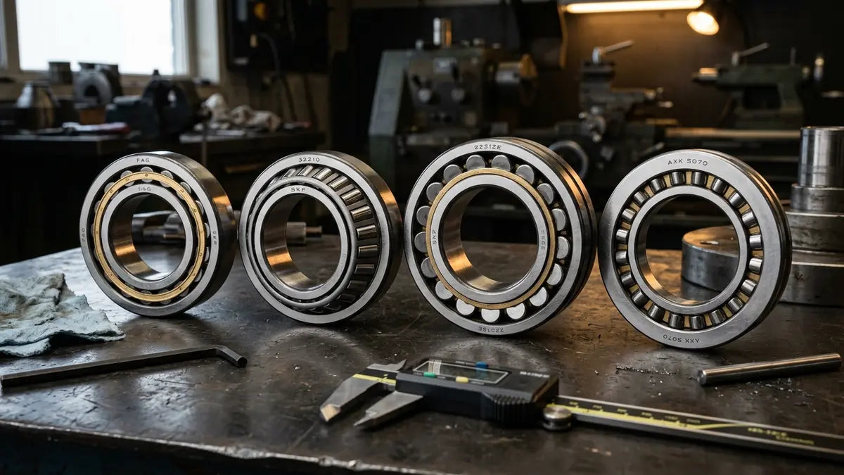 Quatre types de roulements à rouleaux : cylindrique, conique, sphérique et butée en acier poli