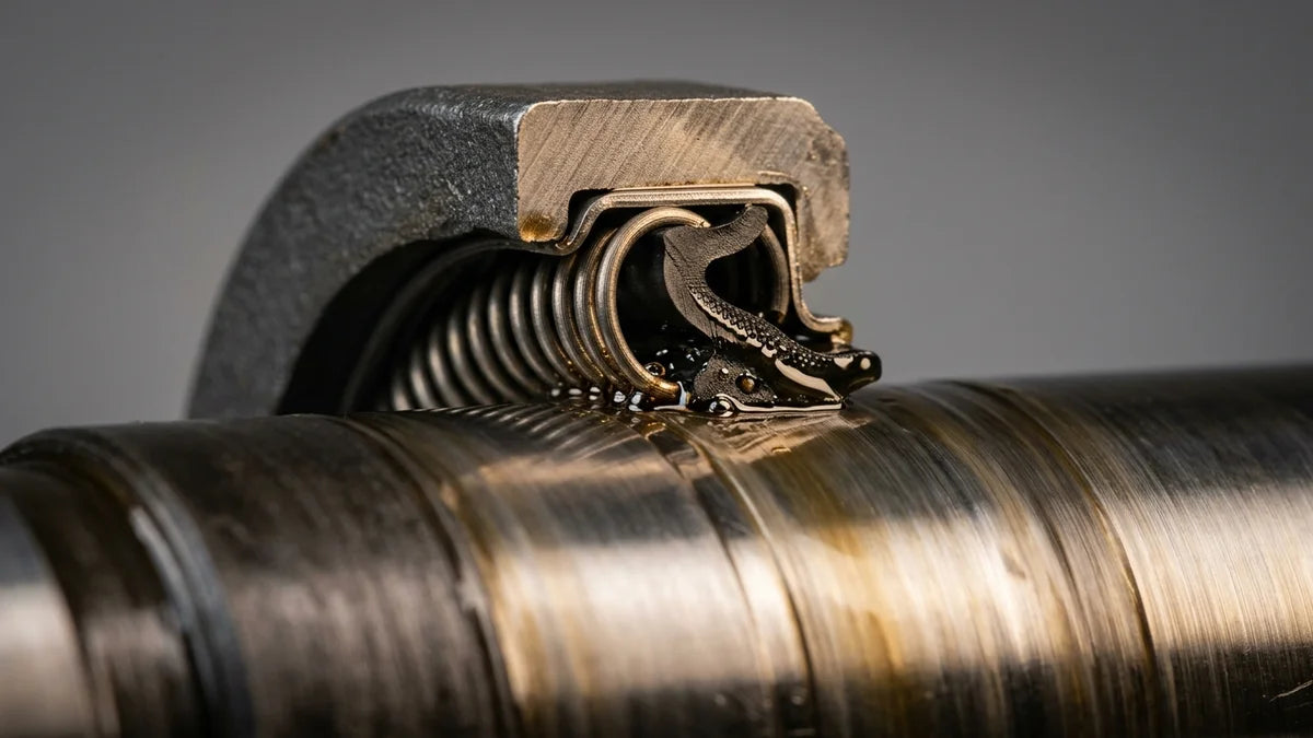 Joint SPI radial en coupe transversale montrant ressort hélicoïdal et lèvre flexible sur arbre industriel