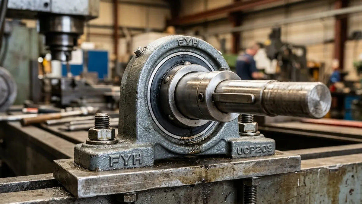 Palier à semelle en fonte grise avec roulement à billes et fixations sur base acier