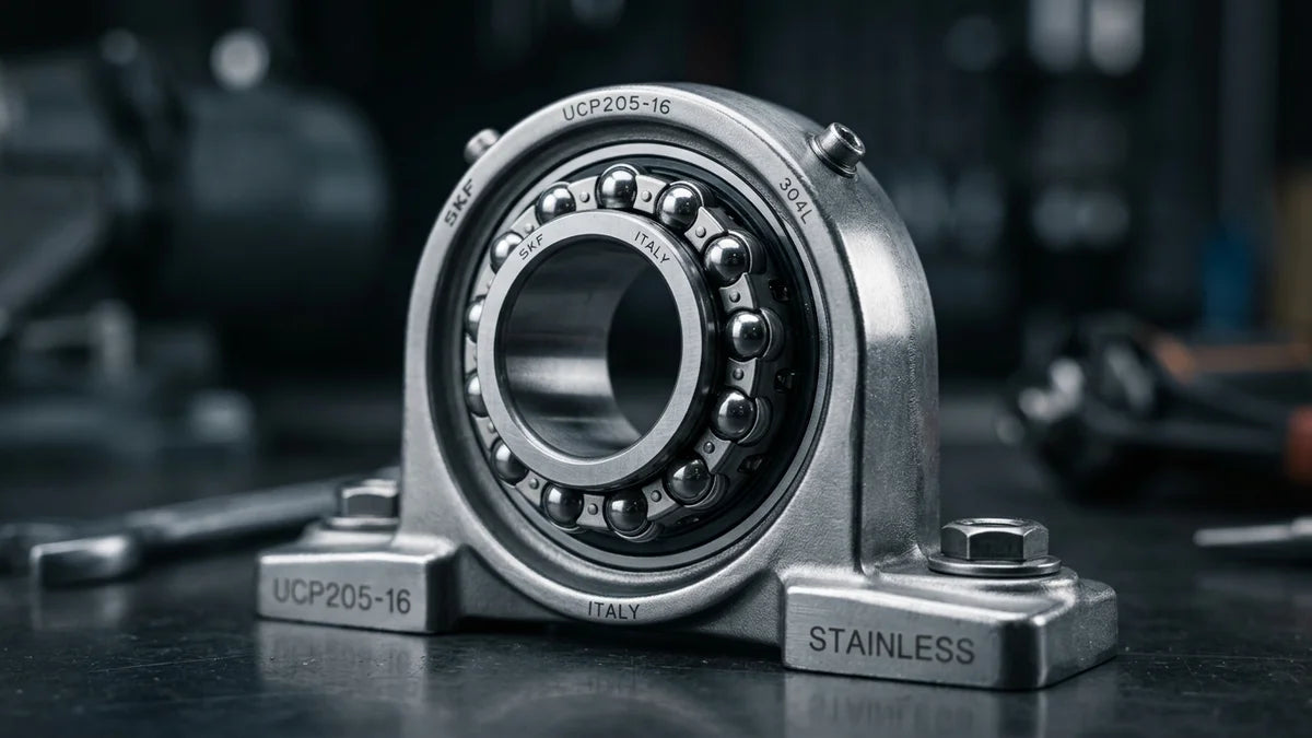 Palier auto-aligneur inox 304L en macro : détails de précision technique SNR/NTN