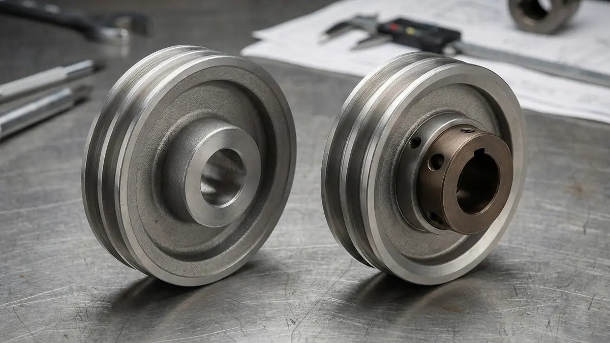 Comparaison poulie courroie trapézoïdale : moyeu fixe vs moyeu amovible Taper Lock